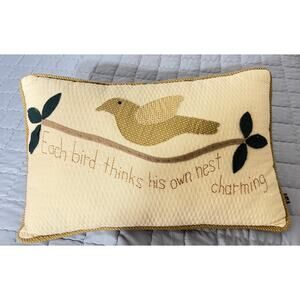 Sharon Andrews Folk Art Pillow Bird Easthill Comforting Quilted 12x20